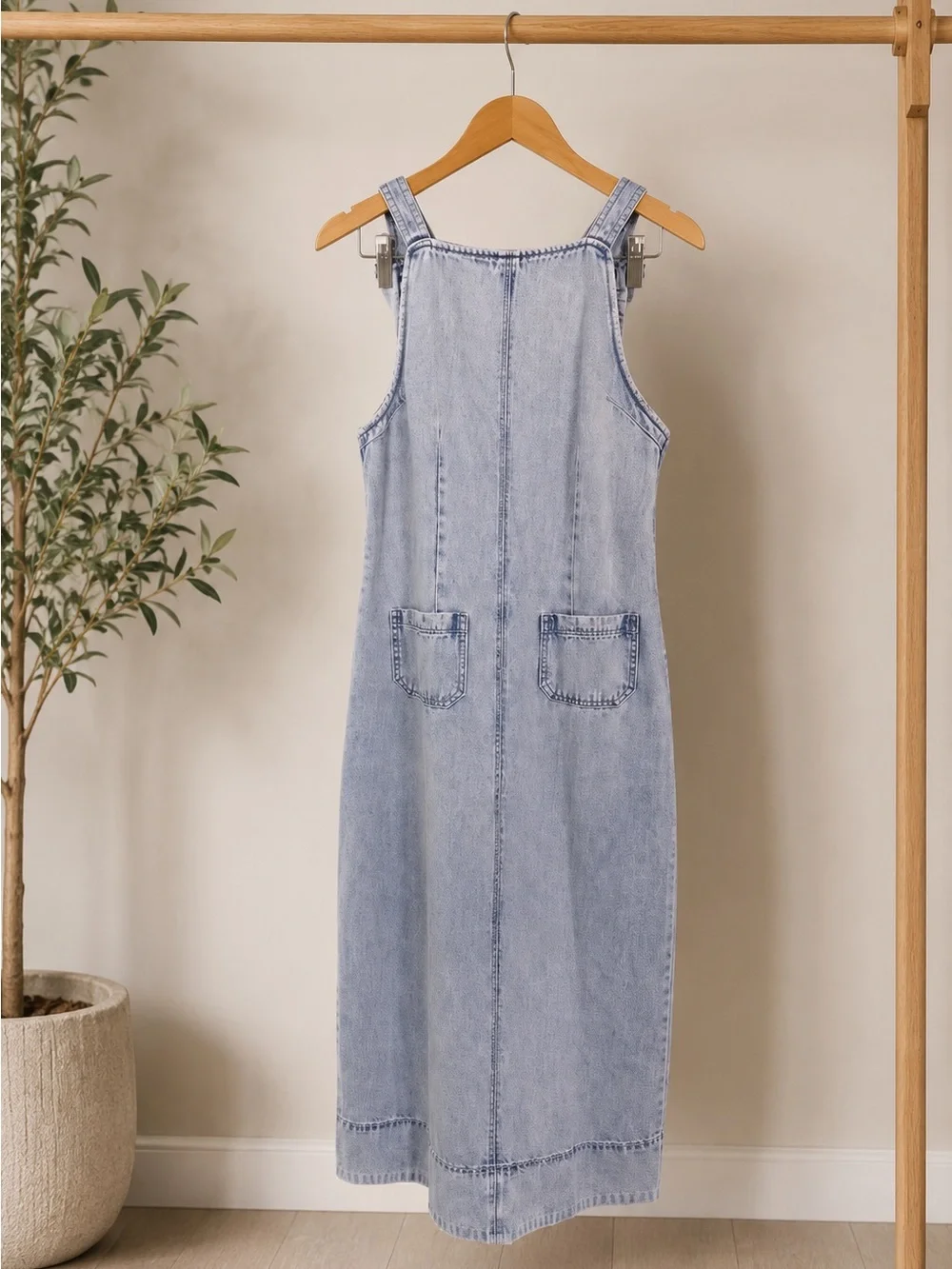 Free People Light Wash Backless Denim Midi Dress - Picture 2 of 4